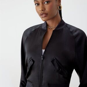 GSTQ Black Satin Bomber Jacket
